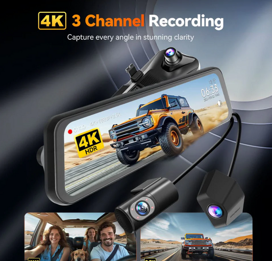 G900 TriPro 4K+2.5K+1080P 3 Channel Cabin Monitor Mirror Dash Cam