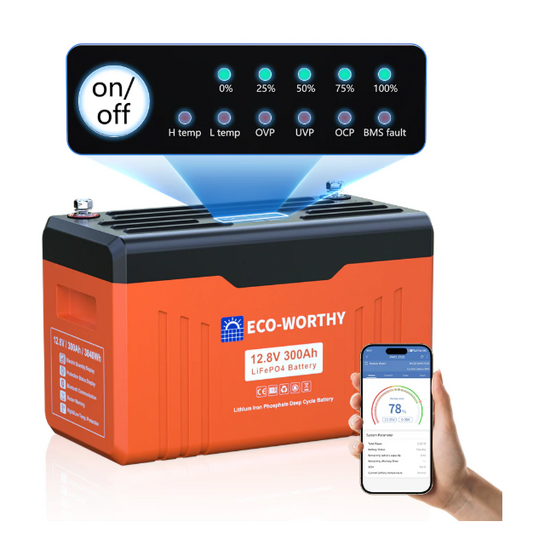 ECO-WORTHY 12V 300AH Lifepo4 Lithium Battery Bluetooth with SOC LEDs and Low Temp Protection