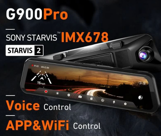 WOLFBOX G900Pro 12MP WiFi Touch Screen Rear View Mirror Dash Cam Smart Mirror