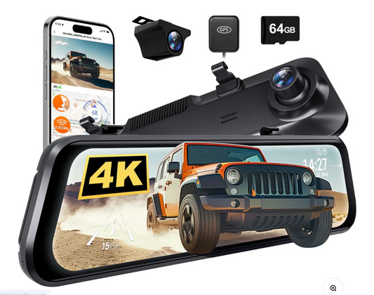 WOLFBOX G850Pro 4K Wifi ADAS Front and Rear Mirror Dash Cam